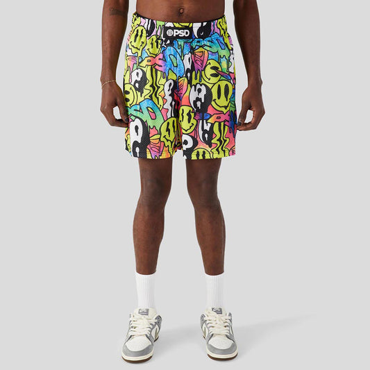 RECREATION - Athletic Shorts - Stacked Smiley Faces - Yellow