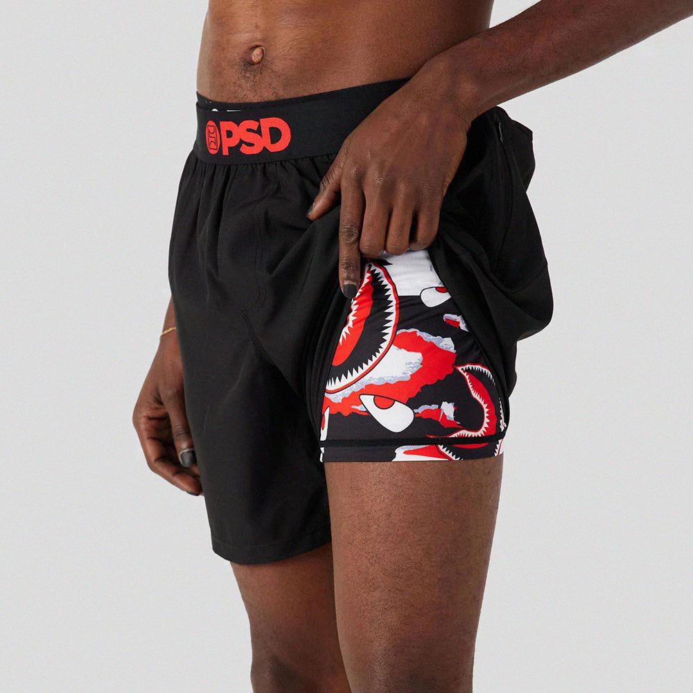 WARFACE - Two-Piece Sports Shorts - Fragment Warrior Face - Black (Inner layer is a drawstring)