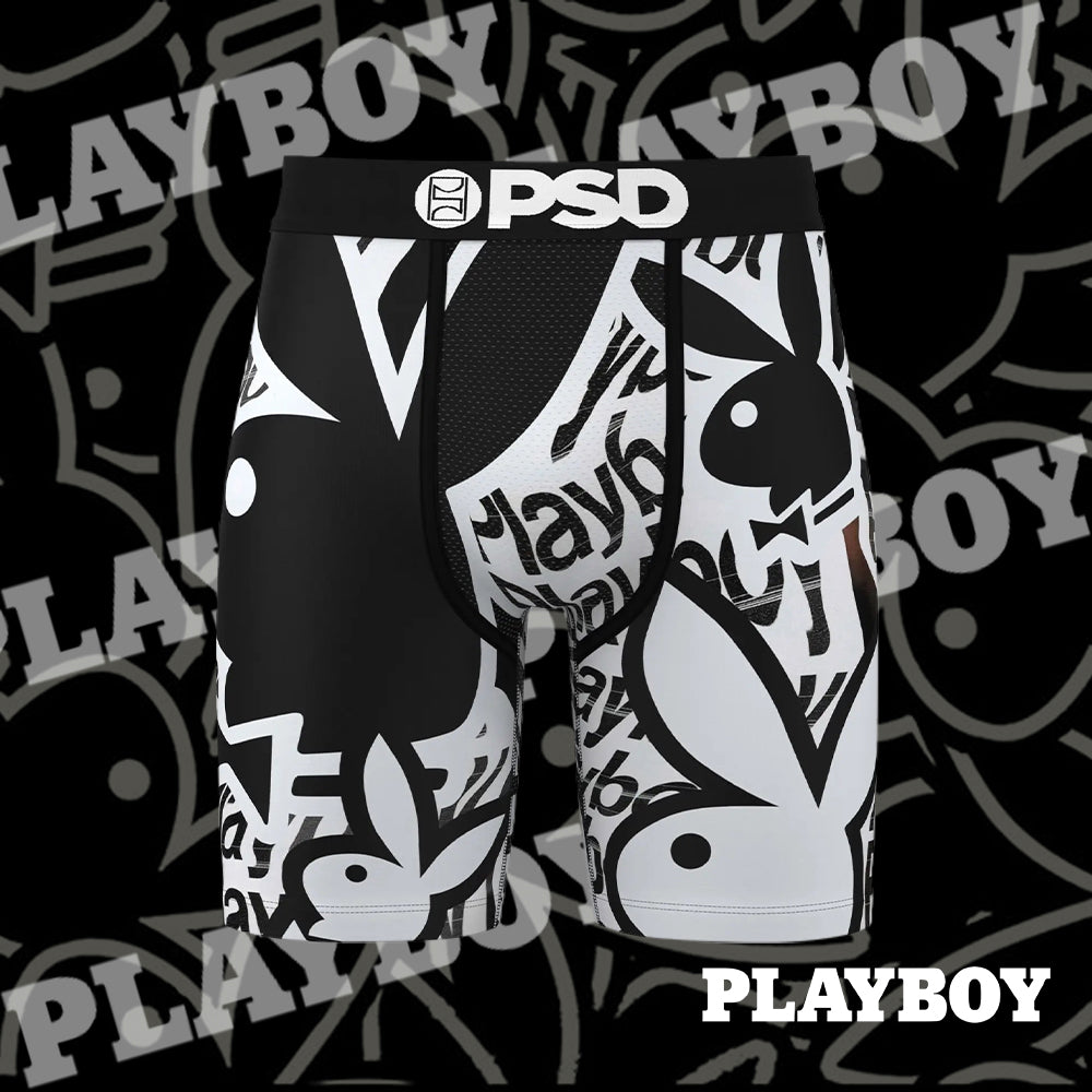 PLAYBOY- 平口四角褲-黑白配-黑色