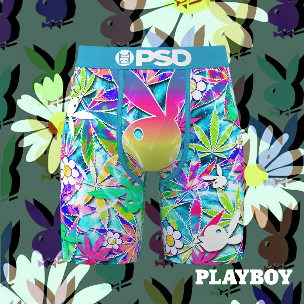 PLAYBOY- 平口四角褲-小花兒-藍色