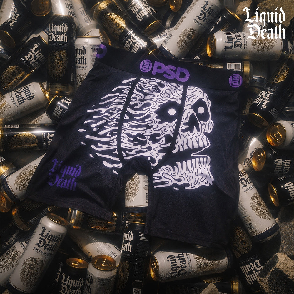 LIQUID DEATH-Flat Boxer Briefs-Death Water Joint Model-Black
