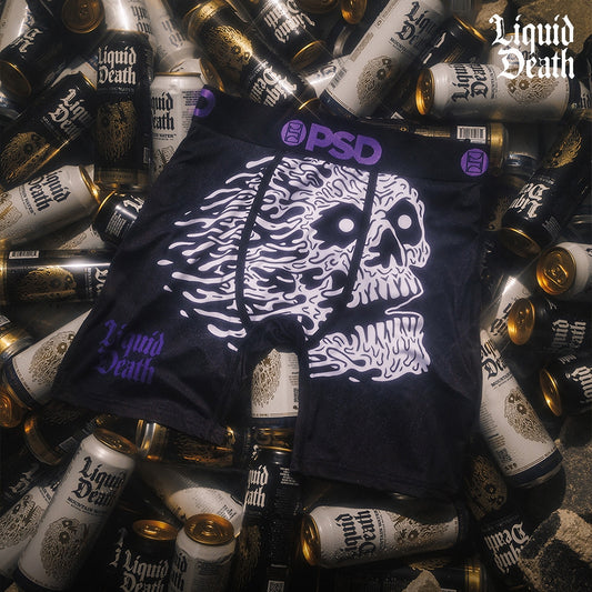LIQUID DEATH-Flat Boxer Briefs-Death Water Joint Model-Black