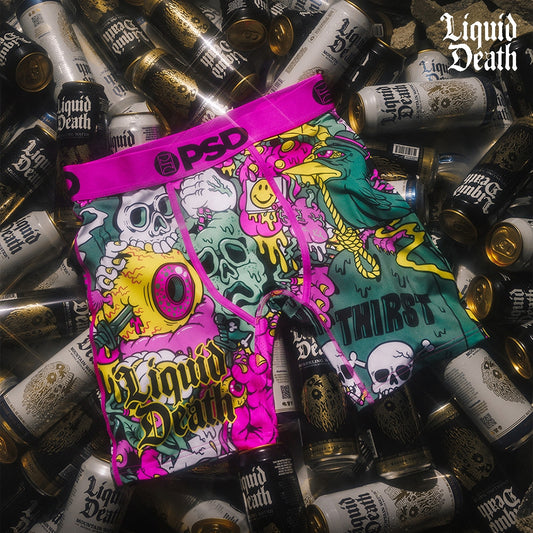 LIQUID DEATH-Flat Boxer Briefs-Death Water Joint Model-Pink