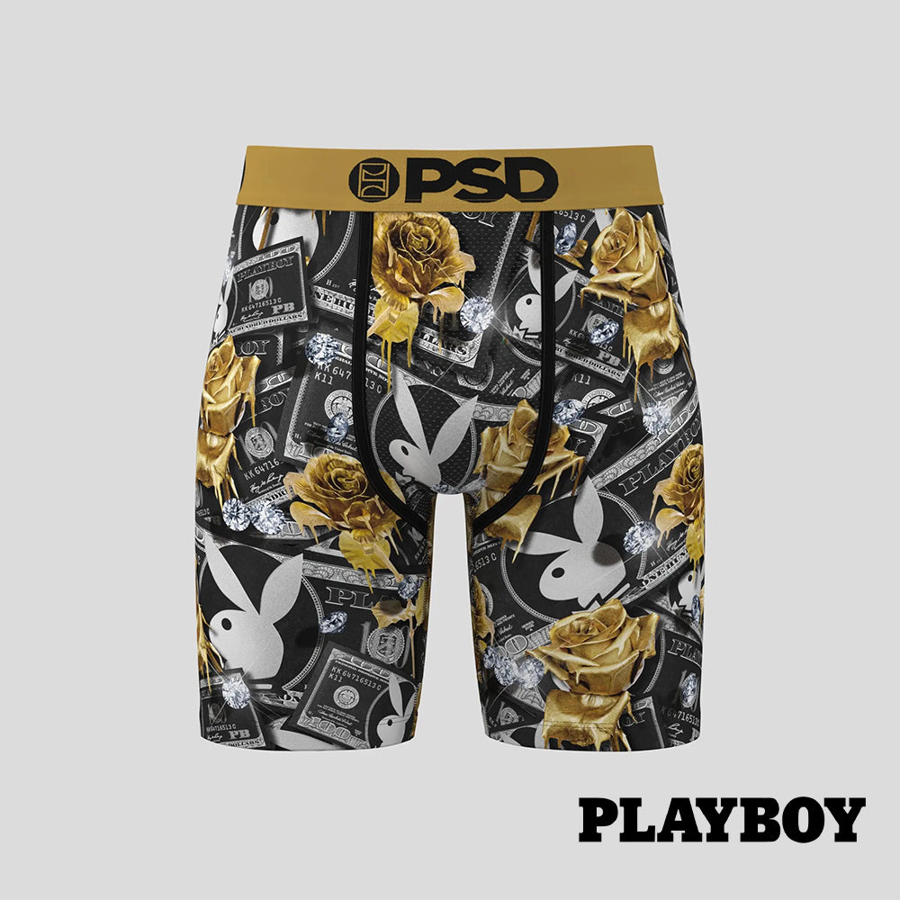 PLAYBOY- 平口四角褲-100朵玫瑰花-金色