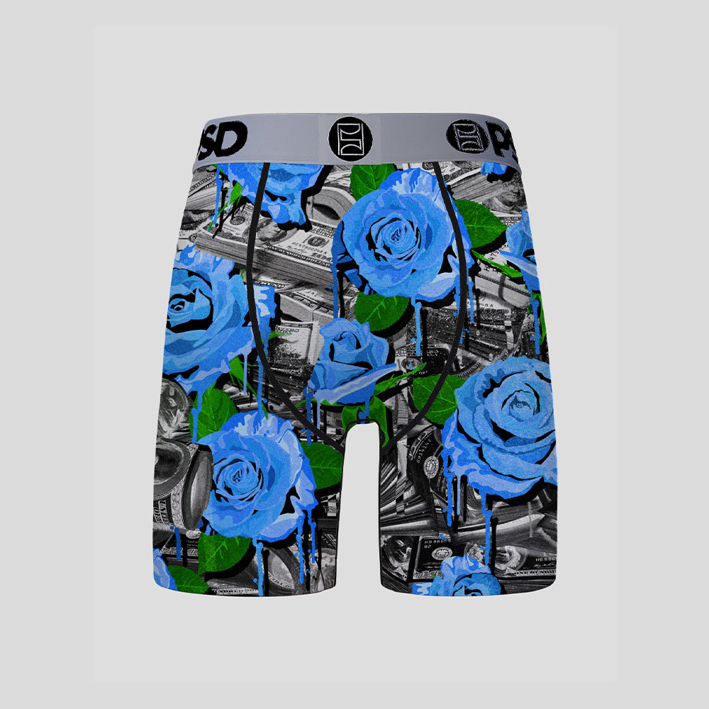 FLORAL- 平口四角褲-藍色玫瑰-灰色