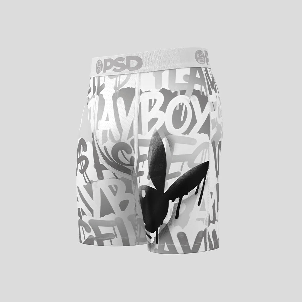 PLAYBOY-Boxer Briefs-Silver Graffiti-White