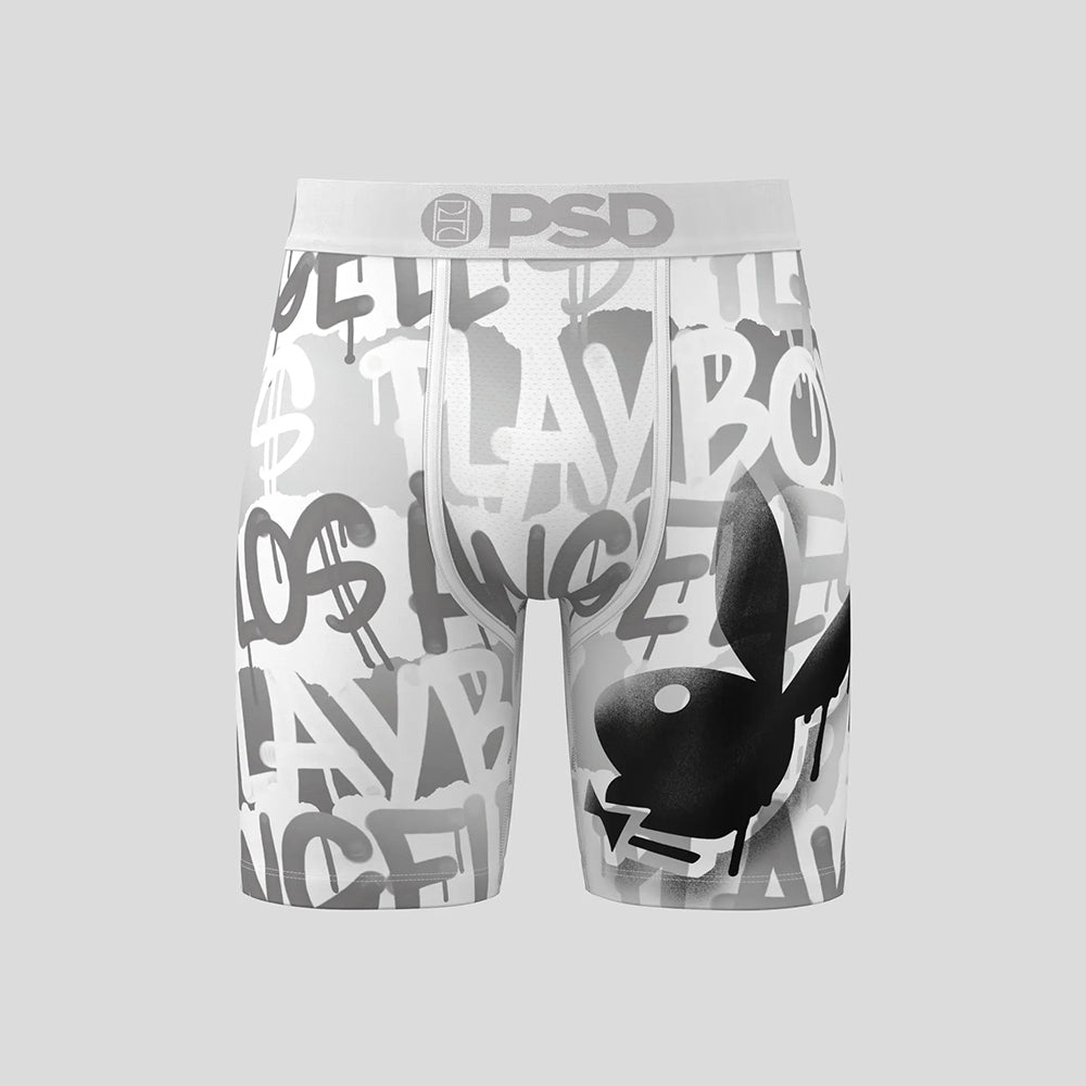 PLAYBOY-Boxer Briefs-Silver Graffiti-White
