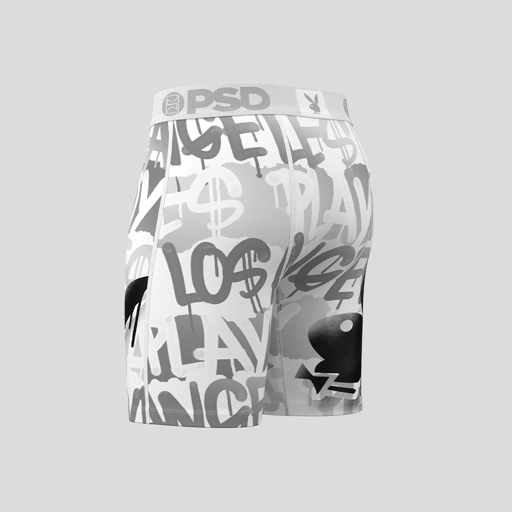 PLAYBOY-Boxer Briefs-Silver Graffiti-White