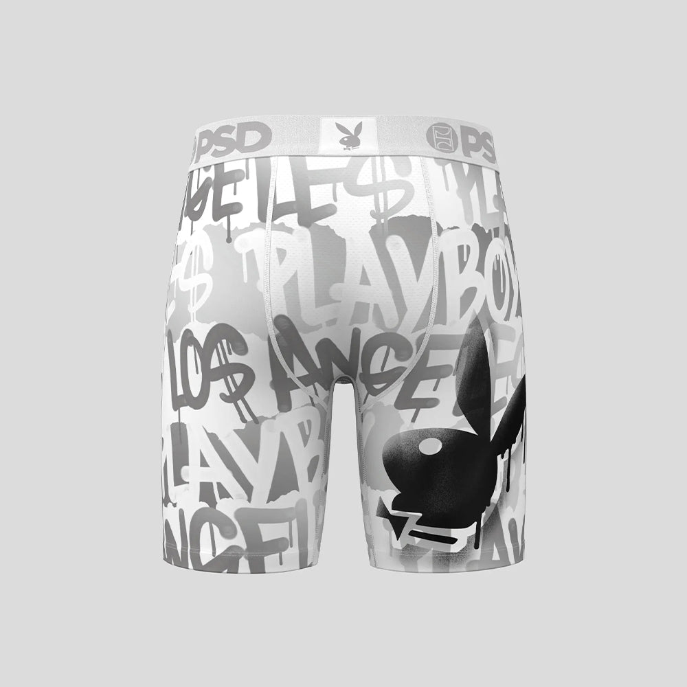 PLAYBOY-Boxer Briefs-Silver Graffiti-White
