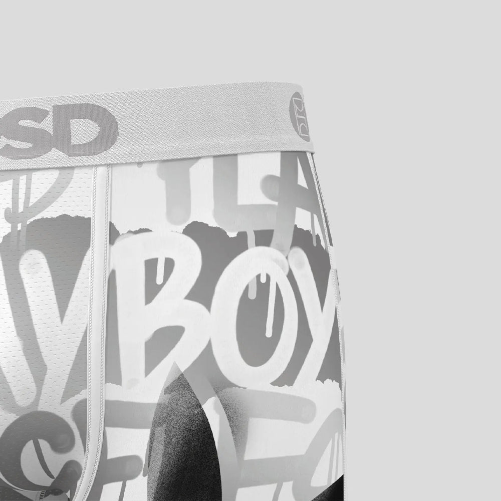 PLAYBOY-Boxer Briefs-Silver Graffiti-White