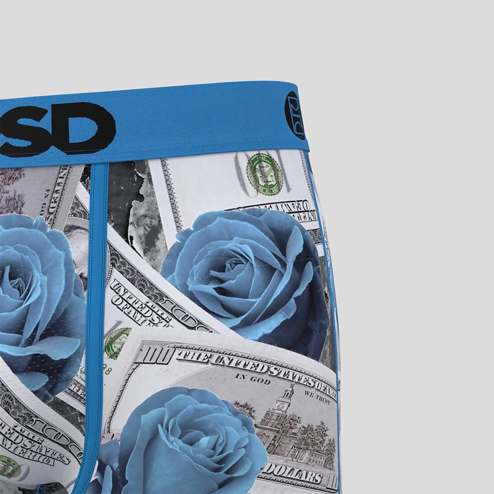 MONEY- Boxer Briefs-Powder Blue Rose-Blue