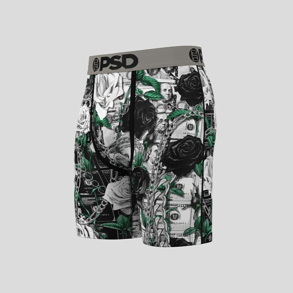 FLORAL-Boxer Briefs-Black and White Rose-Gray