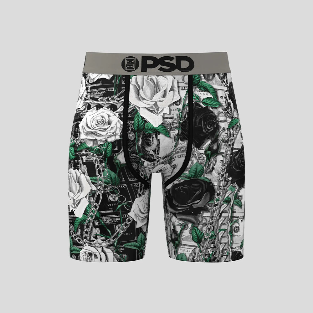 FLORAL-Boxer Briefs-Black and White Rose-Gray