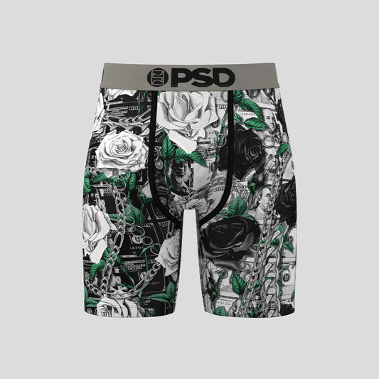 FLORAL-Boxer Briefs-Black and White Rose-Gray