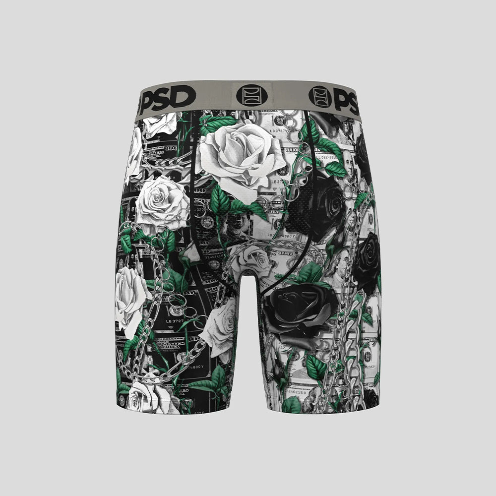 FLORAL-Boxer Briefs-Black and White Rose-Gray