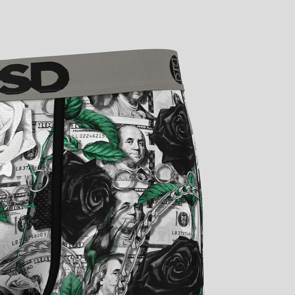 FLORAL-Boxer Briefs-Black and White Rose-Gray