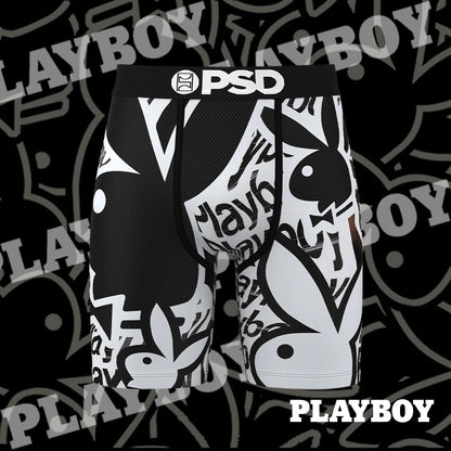 PLAYBOY- 平口四角褲-黑白配-黑色
