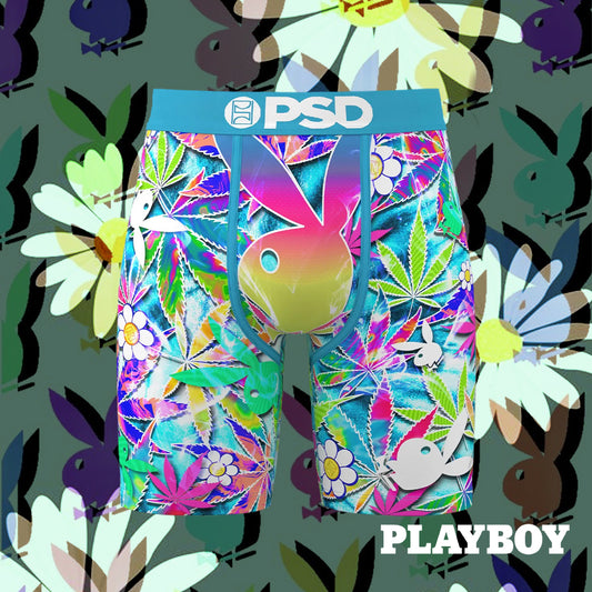 PLAYBOY- 平口四角褲-小花兒-藍色