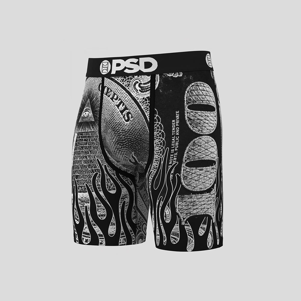 MONEY- 平口四角褲-美鈔火焰-黑色