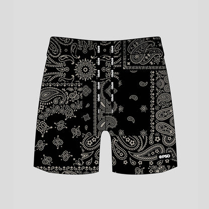 ESSENTIAL- 短褲-佩斯利花紋-黑色