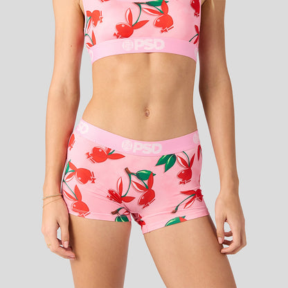 PLAYBOY- 短版平口褲-櫻桃兔女郎-粉色