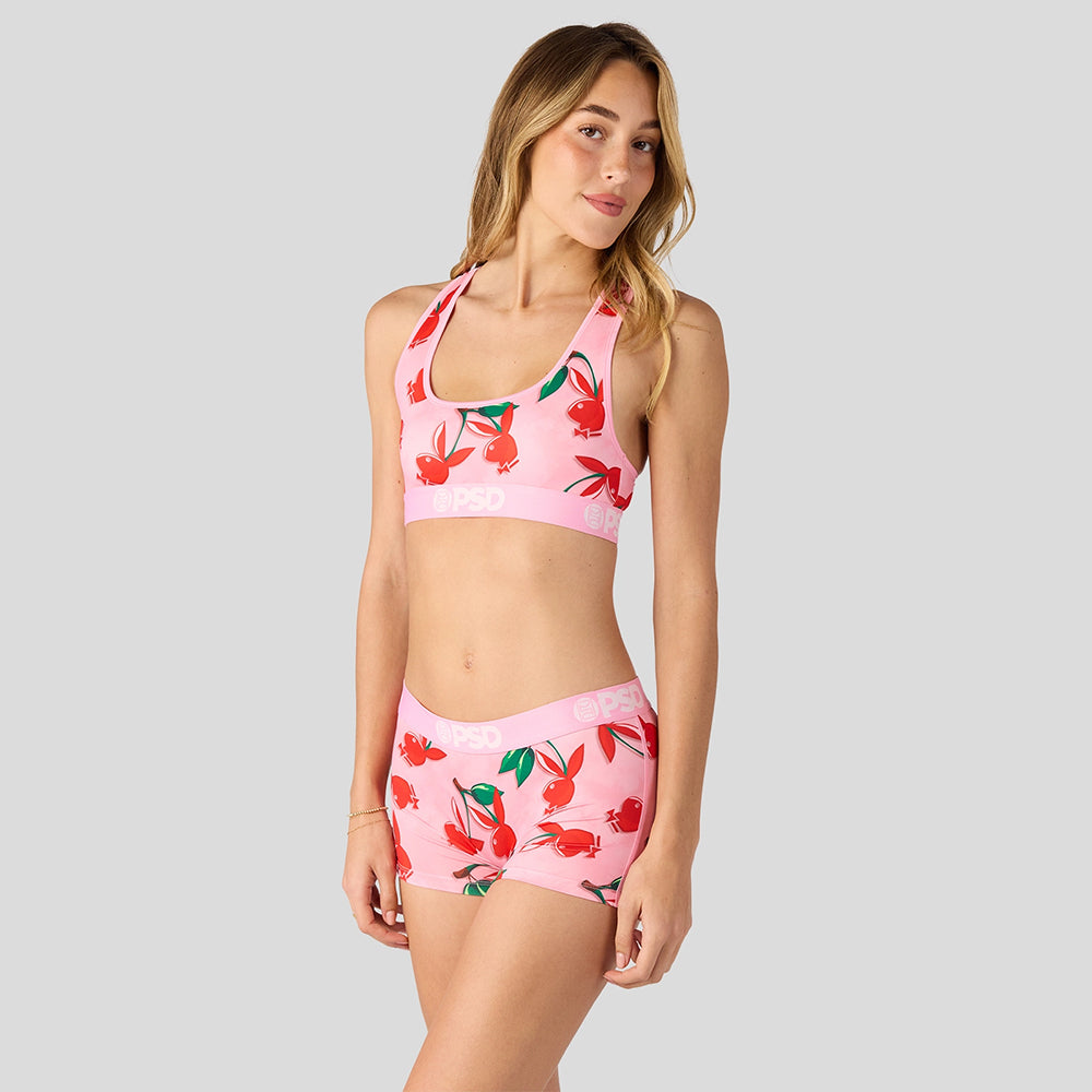 PLAYBOY- 短版平口褲-櫻桃兔女郎-粉色