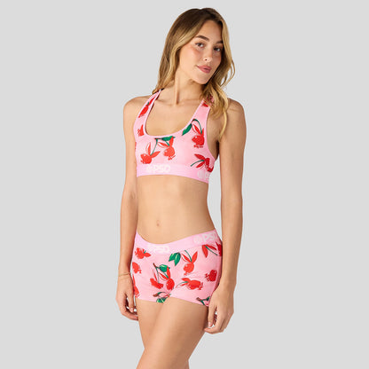 PLAYBOY- 短版平口褲-櫻桃兔女郎-粉色