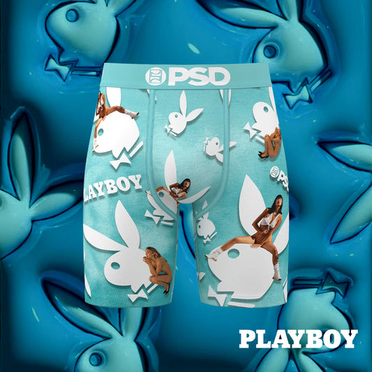 PLAYBOY- 平口四角褲-可愛兔女郎-藍色