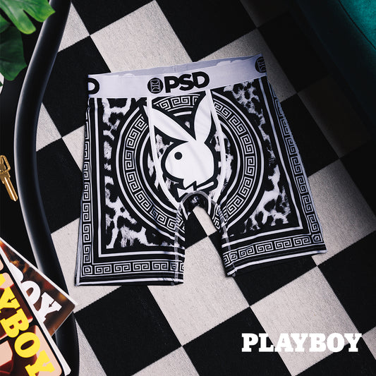 PLAYBOY- 平口四角褲-黑白兔女郎-白色
