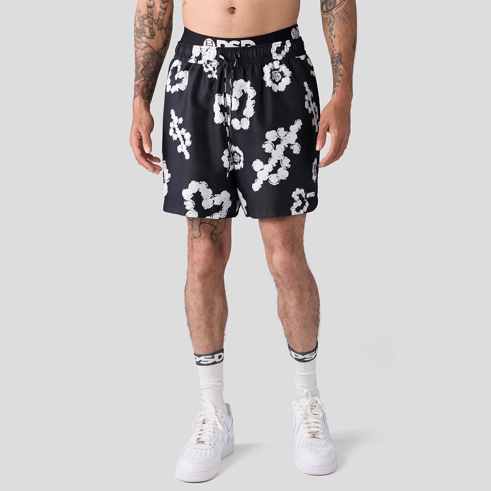 ESSENTIAL- Shorts-Black and White Cloud-Black