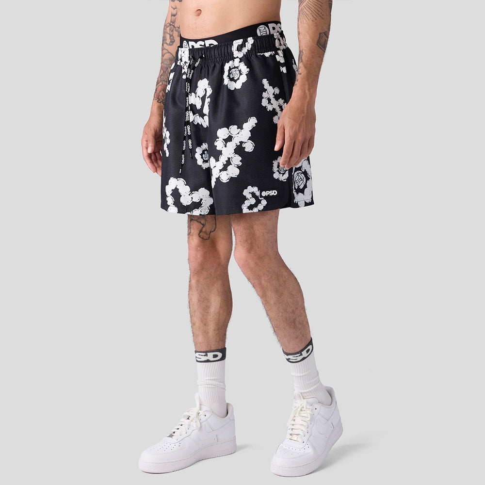 ESSENTIAL- Shorts-Black and White Cloud-Black