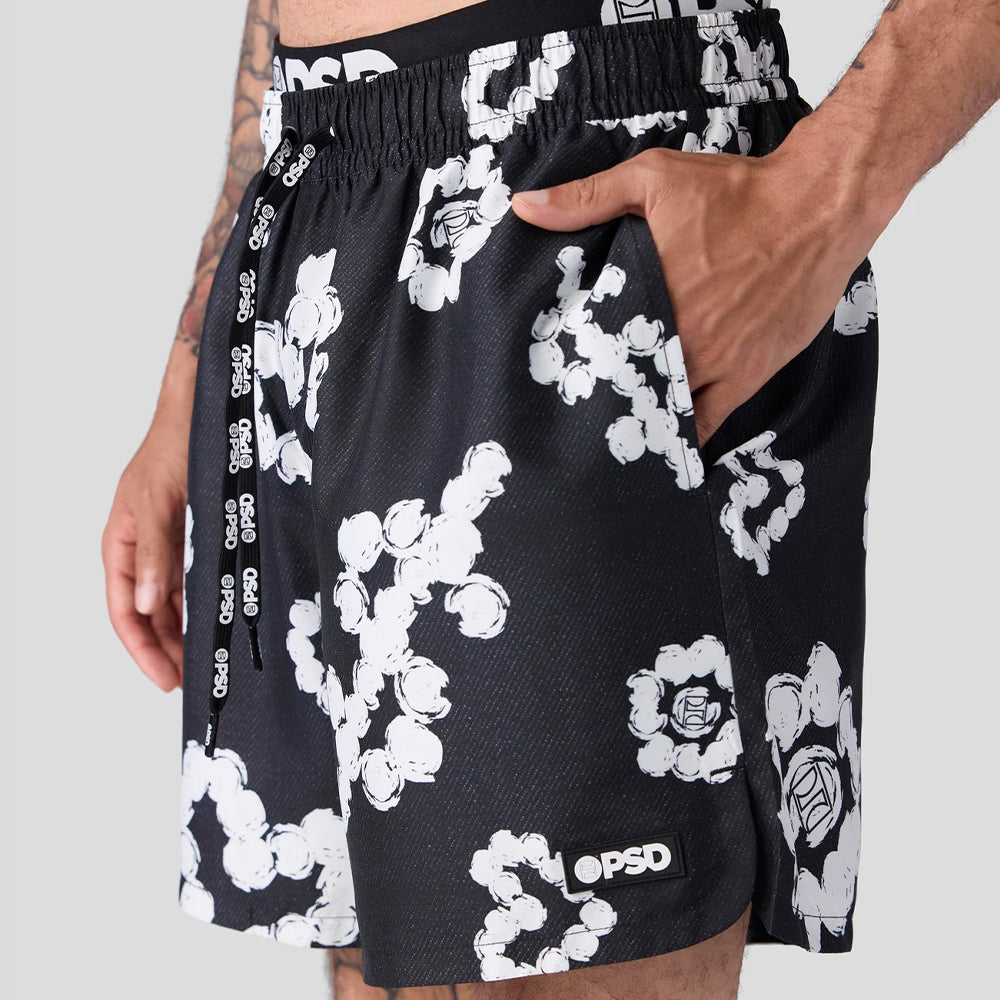 ESSENTIAL- Shorts-Black and White Cloud-Black