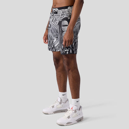SPORTSWEAR- 運動短褲-美鈔火焰-黑色