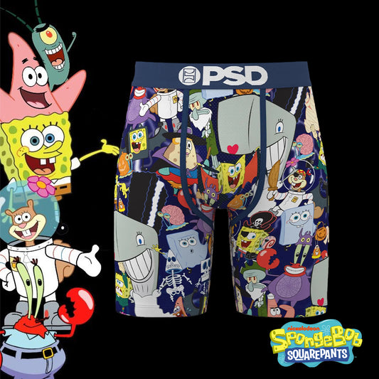 SPONGEBOB- 平口四角褲-海綿家族集合-藍色